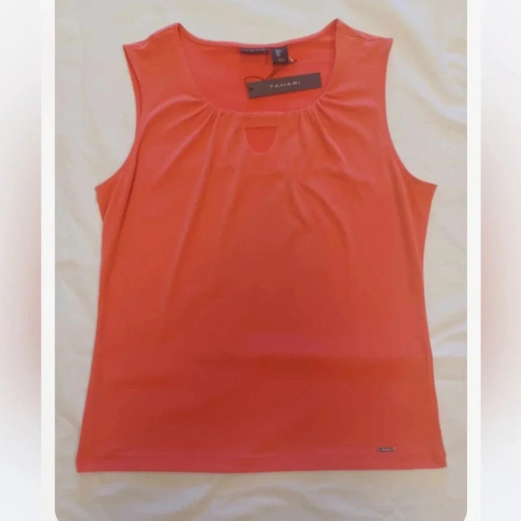 Tahari Sleeveless Orange Coral Keyhole Front Tank Top Size Large - Picture 8 of 8